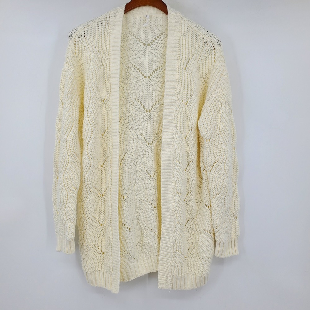 Daily Practice Anthropologie Cream Pointelle Chevron Open Front Cardigan XS Boho